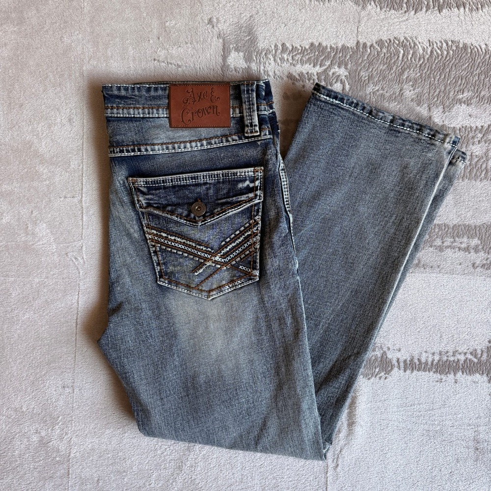 Axe & Crown Gordon Bootcut Jeans Mens 34x30 Blue Distressed Flap‎ Pocket
